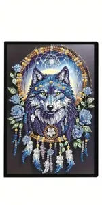 5D Diamond Painting Sets Traumfänger Wolf schwarz Skizzenbuch/Journal - Kristalle - Bild 1 von 4