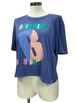 BILLABONG Crop Top Sz S Navy Blue Graphic Logo Hand Dyed 100% Cotton Retro Y2K - Image 1 of 4