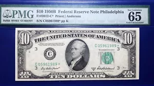 1950B $10 Federal Reserve Note Fr-2012-C* Philadelphia PMG65 Gem EPQ - Picture 1 of 4
