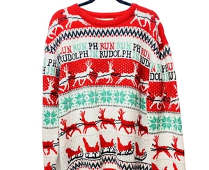 Ugly Christmas Sweater Knitted Mens Festive Top Long Sleeve Reindeer Oversized - Picture 1 of 12