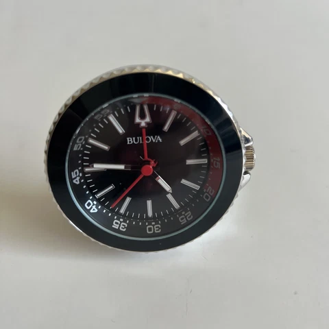 Bulova Silver/black/red Stainless Steel Diver Travel Alarm Clock B6125 Cover
