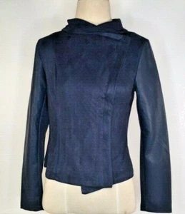 Romeo & Juliet Couture Womens M Moto Jacket Blue Faux Leather Micro Suede NWT - Picture 1 of 8