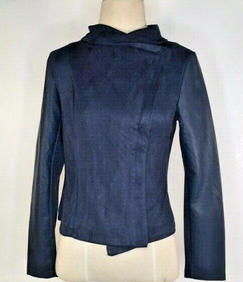 Romeo & Juliet Couture Mujer M Moto Chaqueta Azul Imitación Cuero Micro Gamuza Nueva con Etiquetas Foto 1 de 4