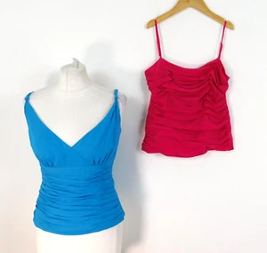 Monsoon Silk Vest Top Bundle Size 10 Turquoise Pink Ruched Gathers - Picture 1 of 9