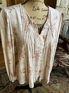 Knox Rose Peasant Top Ivory Pink Rustic Roses Pleated Blouse Prairie Look S 40” - Picture 1 of 12