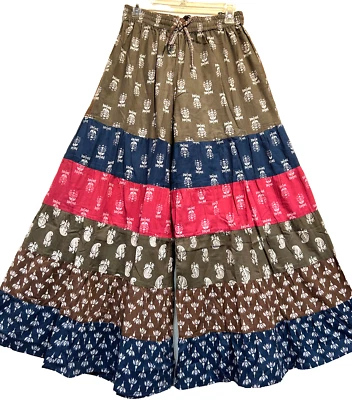 Nwt SACRED THREADS boho hippie floral cotton wide leg tiered PANTS L Free shipp - Image 1 of 4