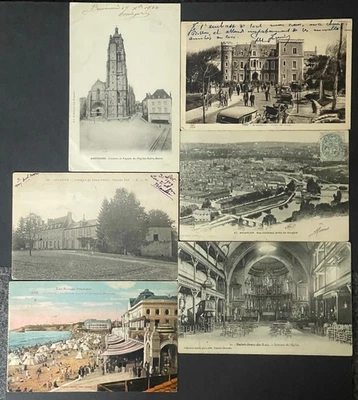 France Postcards Lot x6 – Early 1900s Town Views, Architecture & Street Scenes - Image 1 of 2