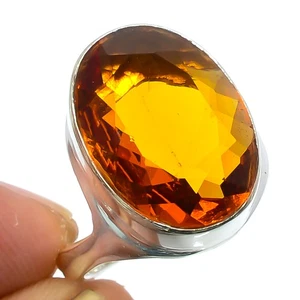 Golden Quartz Gemstone Silver Plated Jewelry Ring s.8 W319, Christmas Gift - Picture 1 of 3