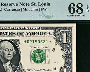 2017* $1 St. Louis STAR Federal Reserve FRN 3004-H* • PMG 68 EPQ ((TOP POP)) - Picture 1 of 3