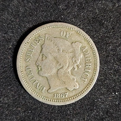 1867 Three-Cent Nickel 3CN - Olive Gray Original Toning - Fine - Image 1 of 4
