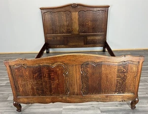 Bed Frame Vintage French Louis XVI Style Oak King Size Carved Panels LOT 4076 - Picture 1 of 12