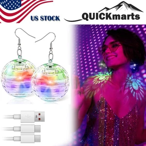 Disco Ball Earrings USB Rechargeable Women LED Party Jewelry with 16 Light Modes - Picture 1 of 8