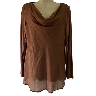 全新 Soft Surroundings Nikkita 上衣丝绸圆领长袖巧克力 S 经典 — 第 1/4 张图片