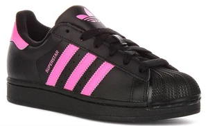 Adidas Superstar Ii J Leder Shell Toe Jugend Mädchen Turnschuhe schwarz pink UK 3 - 7 - Bild 1 von 6