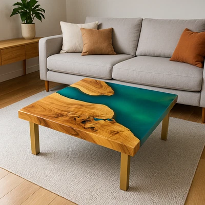 Epoxy Dining & Lunch Table – Live Edge Resin Wood Table Handmade Custom - Image 1 of 3