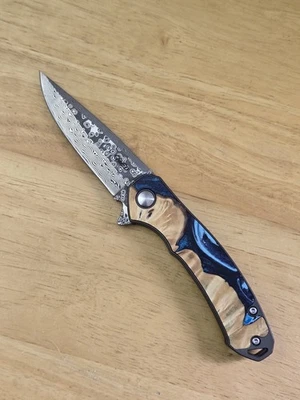 Cuchillos tallados EDC cuchillo de bolsillo hoja de acero Damasco de 3 pulgadas Foto 1 de 4