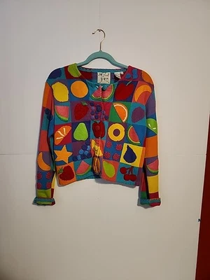 Michael Simon Raro Multicolor Dimensional Fruta Tejido Cárdigan Suéter M Foto 1 de 4