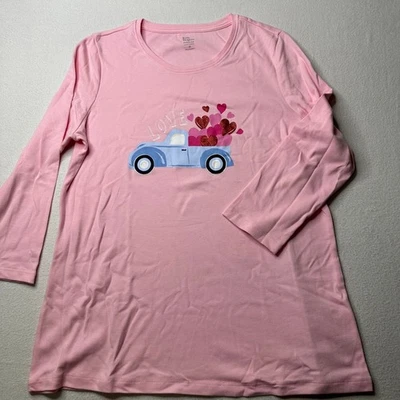 Kim Rogers Perfectly Soft Pink Love Truck Hearts Valentine's Day Top - M - Image 1 of 4
