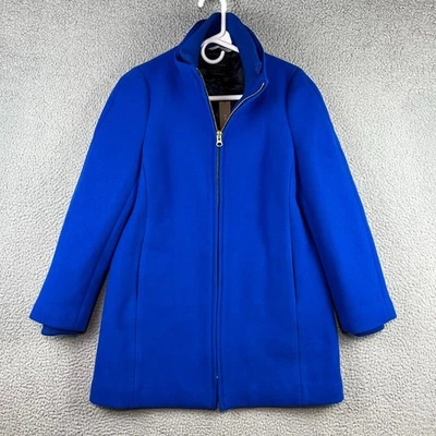 J. CREW Italian Stadium Cloth Lodge Italian Wool Coat Quilt Lined Blue Womens 6P - Image 1 of 4