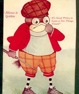 OH CARA!  BIRD GOLFER BREAKS GOLF CLUB "SILENCE IS GOLDEN" DIVERTENTE CARTOLINA FUMETTO - Foto 1 di 2