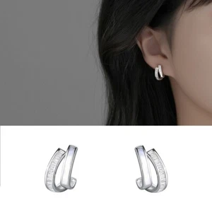 Ohrstecker Halb Creolen Silber 925 Perlmutt Zirkonia Damen Ohrringe - Bild 1 von 5
