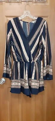 Mameluco Charlotte Russe negro/marrón a rayas cuello en V delantero manga larga talla L Foto 1 de 4