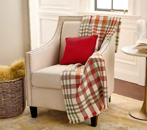 Home Reflections 60 x 70 in Fringed Plaid Throw Blanket Holiday Red White - Picture 1 of 4