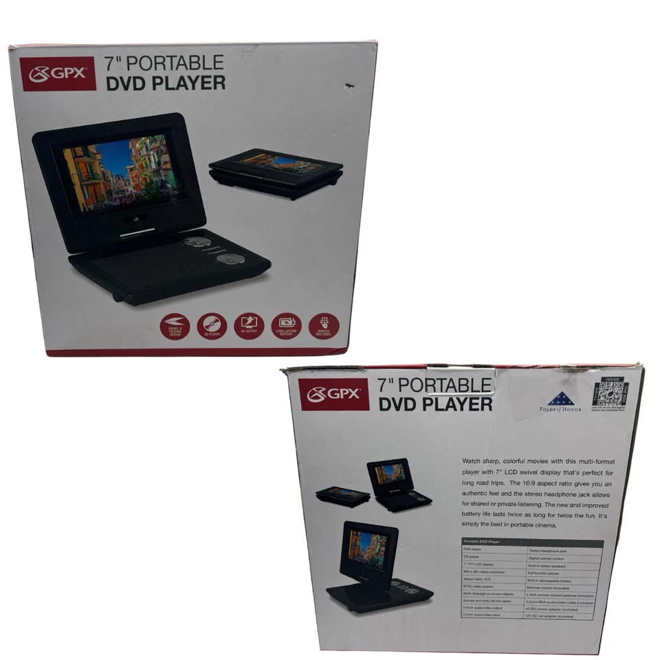 Reproductor de CD de DVD portátil de 7" - GPX PD701B pantalla giratoria para viajes y uso en automóvil carretera Foto 1 de 4