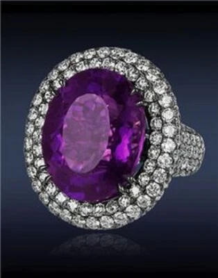 Hermoso anillo de moda violeta púrpura 10,36 quilates amatista con circonita cúbica blanca brillante Foto 1 de 2