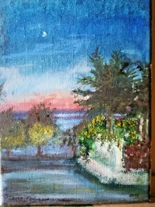 Quadro d'autore, olio su tela, paesaggio mare al tramonto - Foto 1 di 1