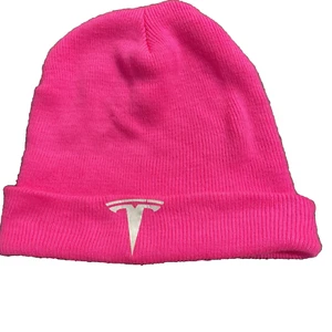 Tesla Motor Beanie Hat Cap Elon Musk Pink Cuffed Logo - Picture 1 of 5