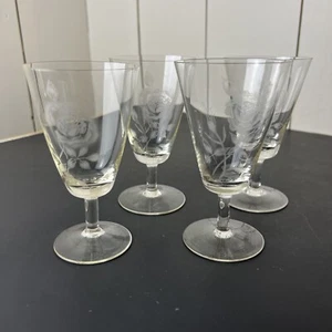 Vintage Rosenthal Crystal Glasses 5.25” Etched Rose Set Of 4 - Picture 1 of 7