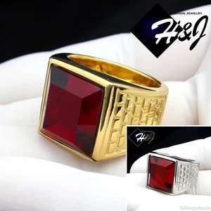 MEN's Stainless Steel Silver/Gold Plated Simulated Ruby Ring Size 8-12*R81 - Picture 1 of 7