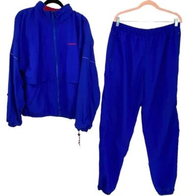 Vintage 80s 90s Reebok Sport Windbreaker 2 Piece Athletic Track Suit L Blue - Image 1 of 4