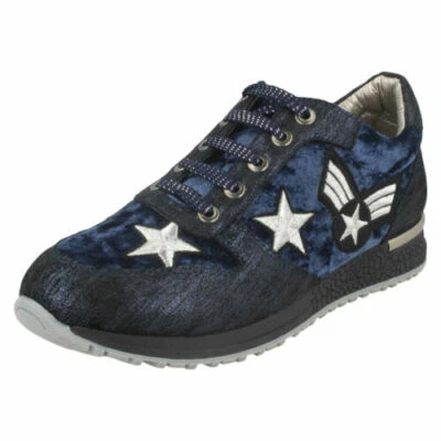 Mujer Negro/Azul Marino / Peltre Spot On Zapatillas con Cordones: F80294 - Imagen 1 de 4