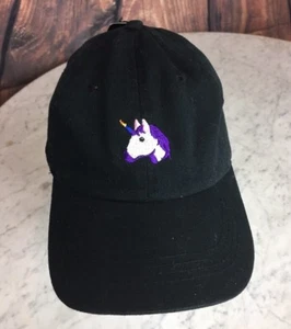 Rainbow Purple Unicorn on Black Baseball Cap Hat Strap Back One Size Fits All - Picture 1 of 7