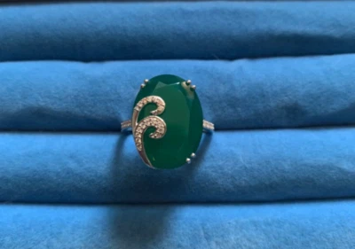 Anillo de ónix verde, circón blanco en platino sobre SS - talla 9 y 10 (13,35 quilates) Foto 1 de 4