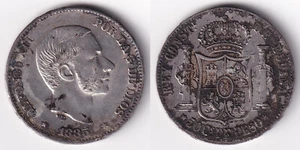 1885 ALFONSO XII 50 Centimos Spanish Philippine Silver Coin KM# 150, Stock - Z35 - Picture 1 of 4