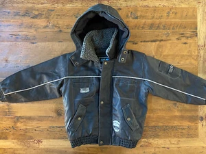 Big Chill Brown Faux Leather Bomber Aviator Jacket Sherpa Collar Youth Sz 5/6 - Picture 1 of 12