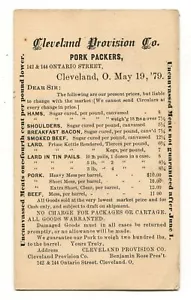 Cleveland Ohio Postal Reply Card 1879 Cleveland Provision Co. Pork Packers - Bild 1 von 2
