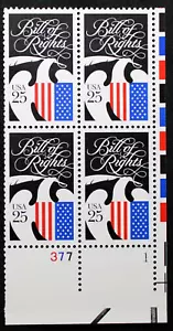 US Plate Block Stamps #2421 ~ 1989 25¢ Drafting of the Bill of Rights MNH RP16 - Picture 1 of 1