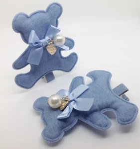 Teddy Bear Hair Clips Ribbon Bow Pearl Girls Hairclip Childrens Hair Jewelry - Picture 1 of 6