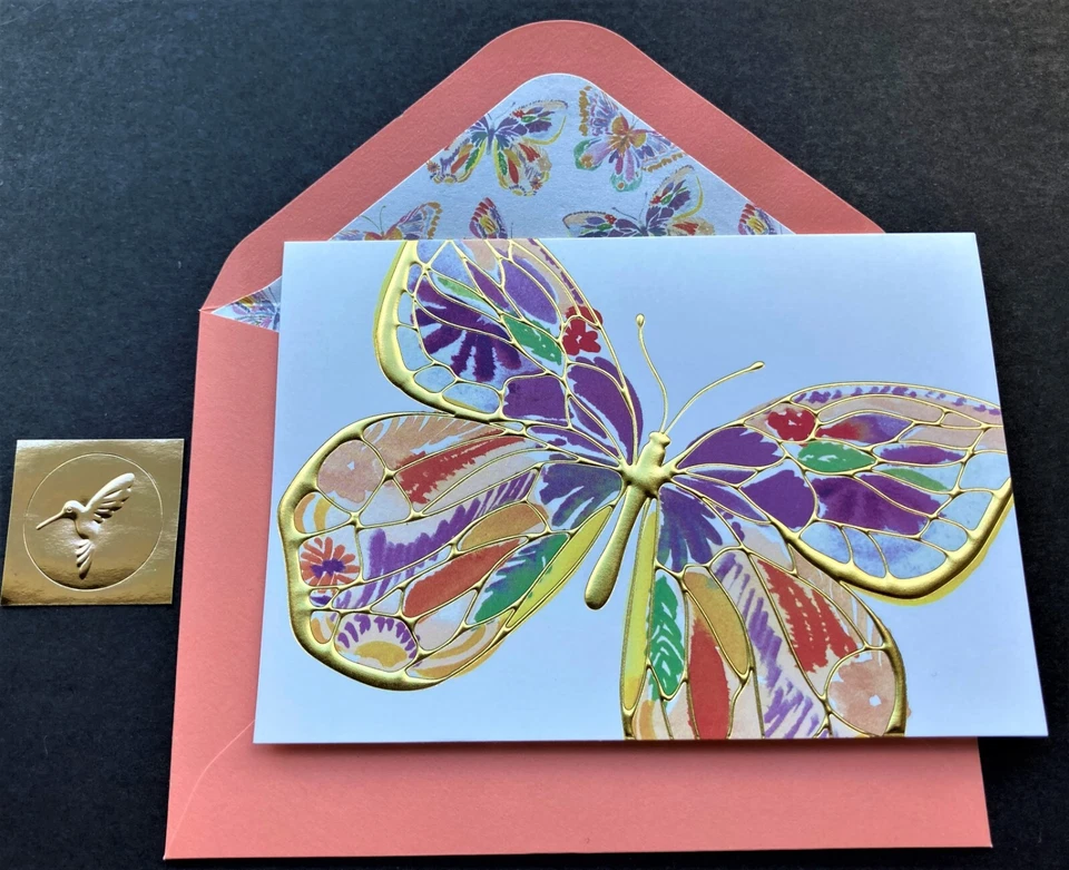 *ONE* Papyrus Butterfly Note Card Blank Gold Foil Gold Seal Gorgeous Spring Card - Image 1 of 4