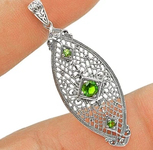 Natural Peridot 925 Solid Sterling Silver Victorian Style Pendant Jewelry YO872 - Picture 1 of 1