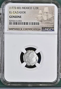 1772-1783 Mexico 1/2 Real El Cazador Silver Shipwreck Coin NGC Graded #055 - Picture 1 of 3