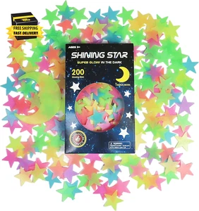 Glow in the Dark Stars Stickers for Ceiling, Adhesive 200Pcs 3D Glowing Stars an - Picture 1 of 6