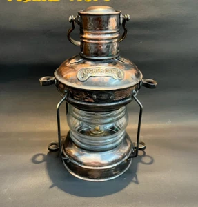 Antique Brass Anchor Oil Lamp Vintage Nautical Ship Lantern Marine Hanging Lamp - Picture 1 of 7