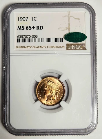 1907 P Small Cent Indian Head NGC MS-65+ RD CAC Cover