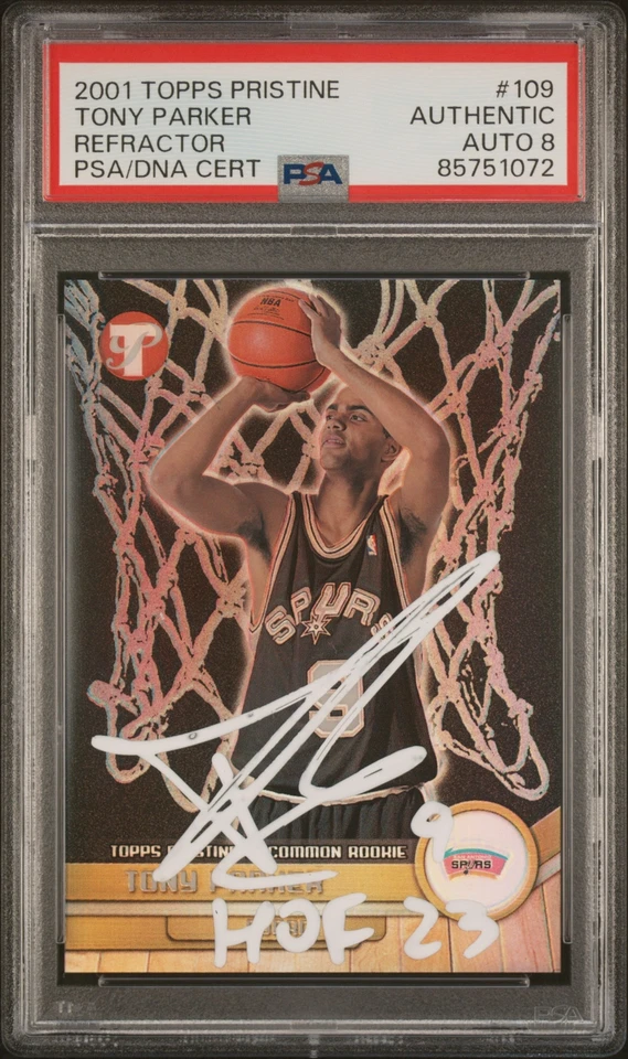 Tarjeta de novato Tony Parker 2001 Topps Pristine Refractor #109 automática PSA 8 267/750 Foto 1 de 1