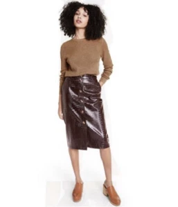 NWT Rachel Comey BROWN Faux Leather CROCODILE Textured Pencil Skirt $40 Size 4 - Picture 1 of 8